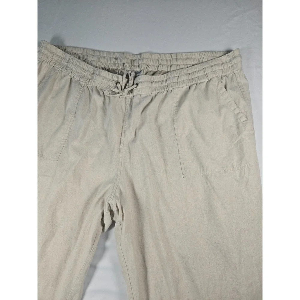 Catherines Womens 3X 26/28W Linen Blend Crop Pants Beige Pull On‎ Elastic Waist